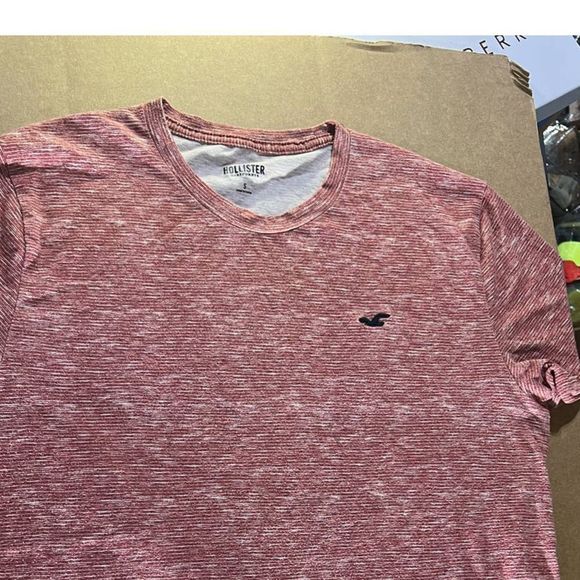 Hollister logo UNISEX maroon white striped short sleevet- shirt SZ S - Picture 4 of 10